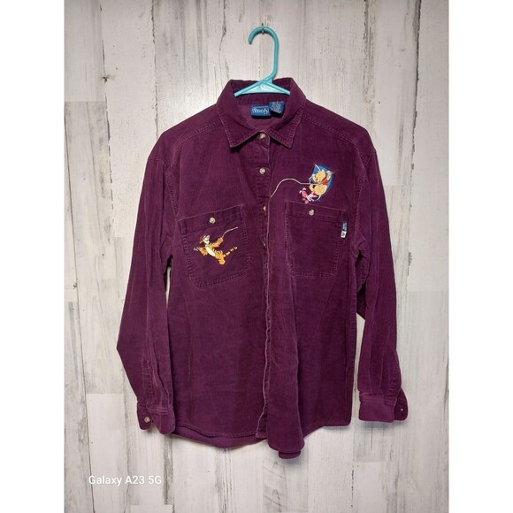 Vintage 90s Disney Pooh Tigger Piglet Mulberry Corduroy Button Up S - Picture 1 of 6